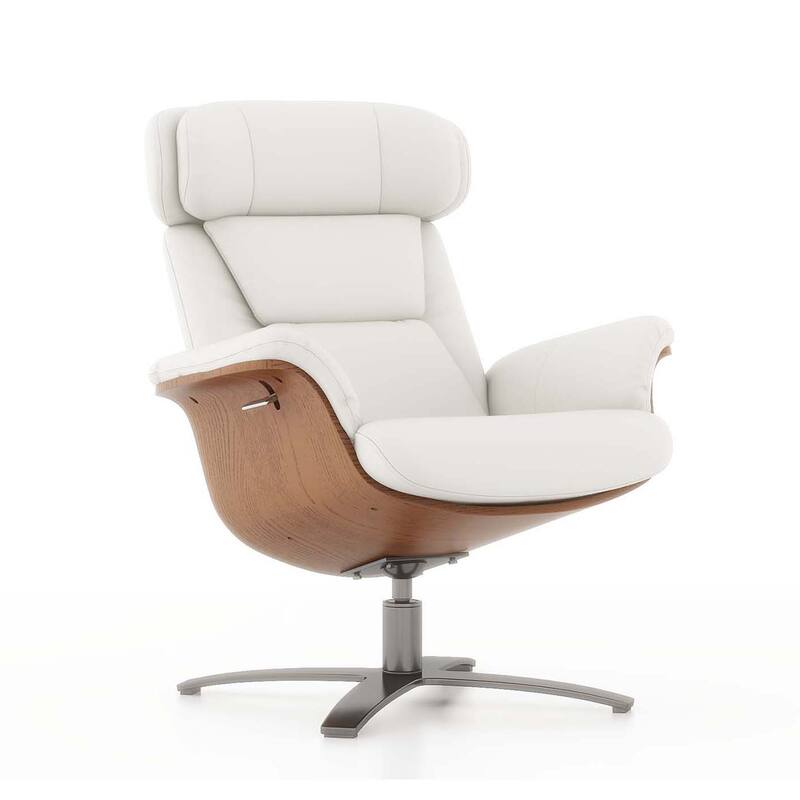 Jovan 31.5" Curved Wood Genuine Leather Recliner Lounge Chair
