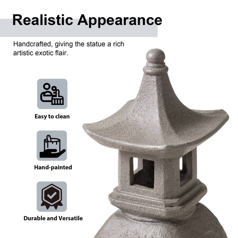 Glitzhome MGO Faux Concrete Pagoda Garden Statue Indoor and Outdoor Decoration