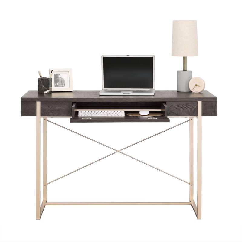 Wood Writing Desk with Elegant Design, Dark Brown