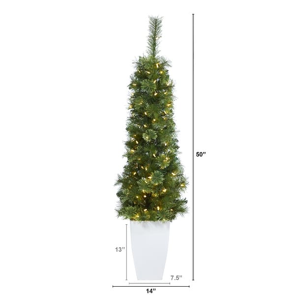 50" Artificial Christmas Tree with 100 LED Lights in White Planter