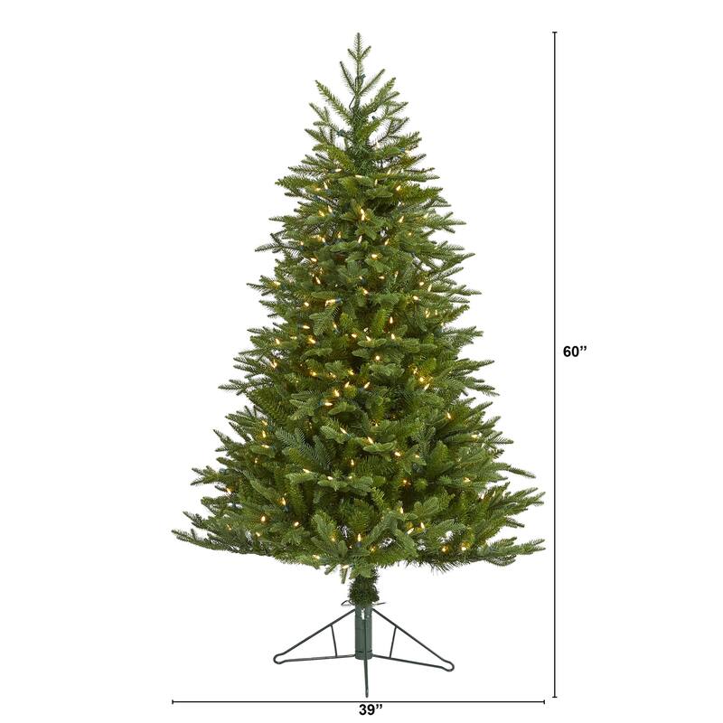 5Ft Artificial Christmas Tree with Lights - Holiday Decor, Festive Tree, Warm White LED Lights, Easy Setup - Green - 60