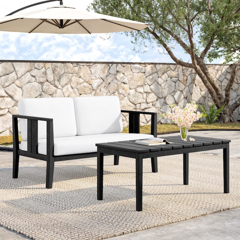 Teak Wood Water Resistant Outdoor Loveseat and Coffee Table Set (Set of 2)