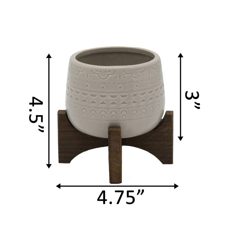 Mid-Century 3.5" Mayan Ceramic on Stand,Matte White