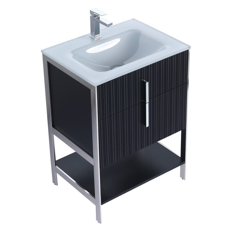 Fine Fixtures Serenity Modern Bathroom Vanity with White Glass Top