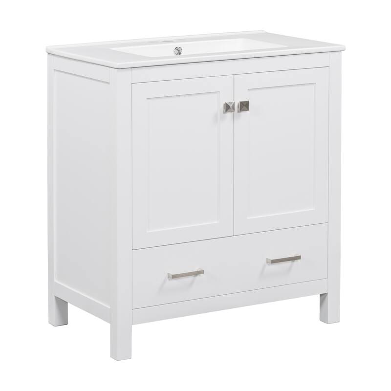 60"Bathroom Vanity Set with Double Vanities (Separate), Double Ceramic Sinks, Storage Shelf, and Divided Drawers