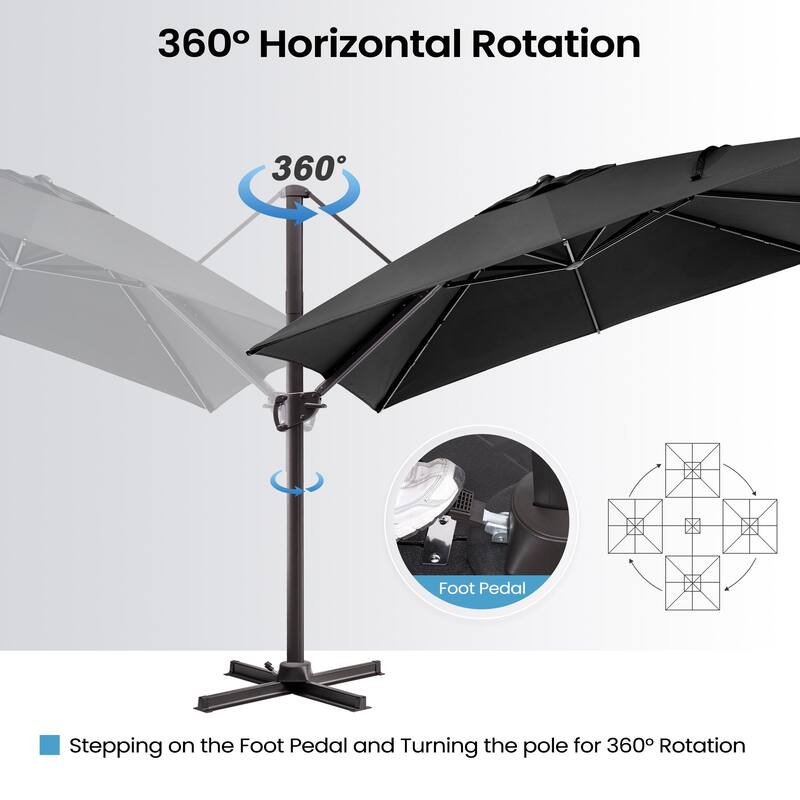 9 x11 FT LED Lighted Patio Cantilever Umbrella Double Top with Weighted Base