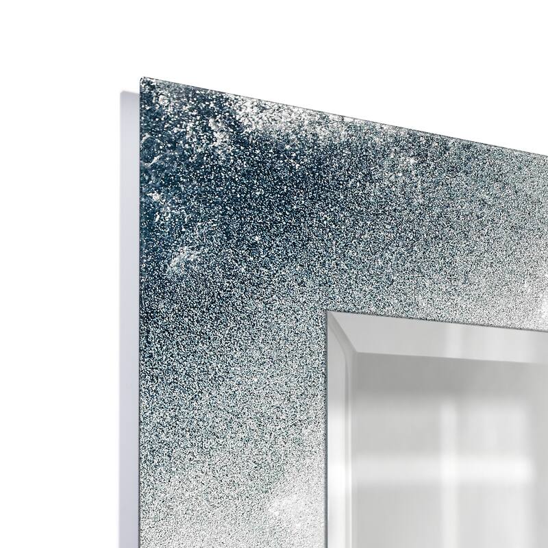 "Sapphire Sea" Reverse Printed Beveled Art Glass Cabinet Console Table and Mirror set - 42" x 37 x 17" & 48" x 32"