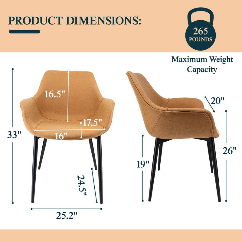 Markley Leather Dining Chair with Iron Legs Set of 4 Modern Accent Armchair