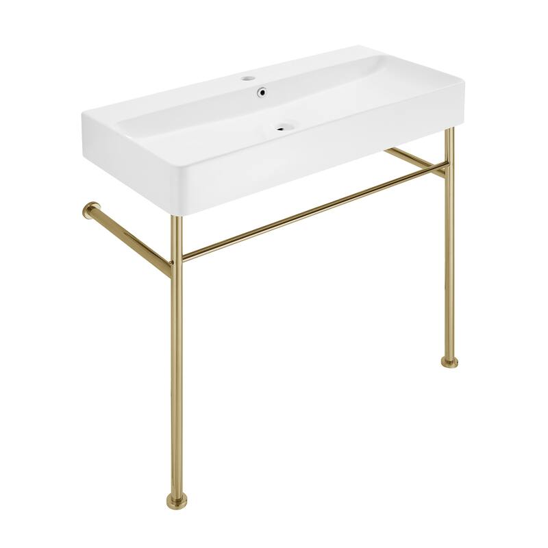 Charme 36 Ceramic Console Sink White Basin Gold Legs - 35.45" x 16.35" 35.45" - 35.45" x 16.35" 35.45" - White