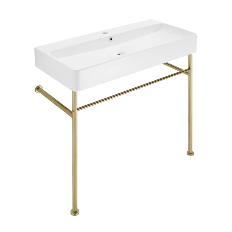 Claire Ceramic Console Sink White Basin Gold Legs