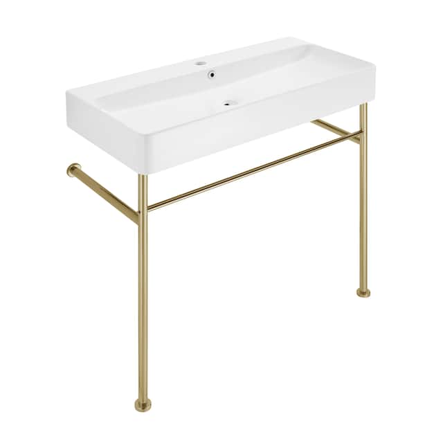 Claire Ceramic Console Sink White Basin Gold Legs
