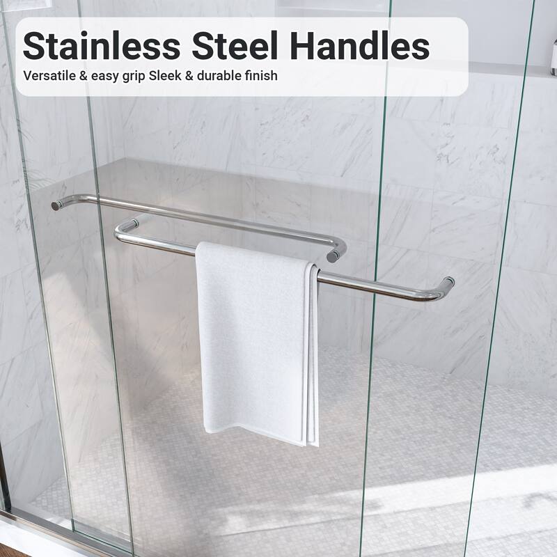 GDFStudio - Modern Minimalist Semi-Frameless Double Sliding Shower Door with 1/4" SGCC Tempered Glass & Stainless Steel Handle