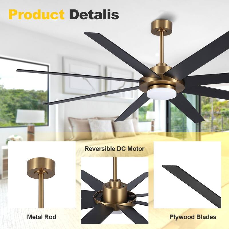 60 in. Indoor 8 Wood Blades Ceiling Fan with LED light and remote
