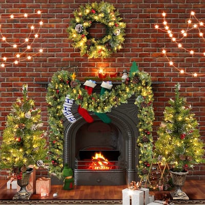 4-Piece Artificial Christmas Tree Garland Wreath 2 3FT Entrance Trees
