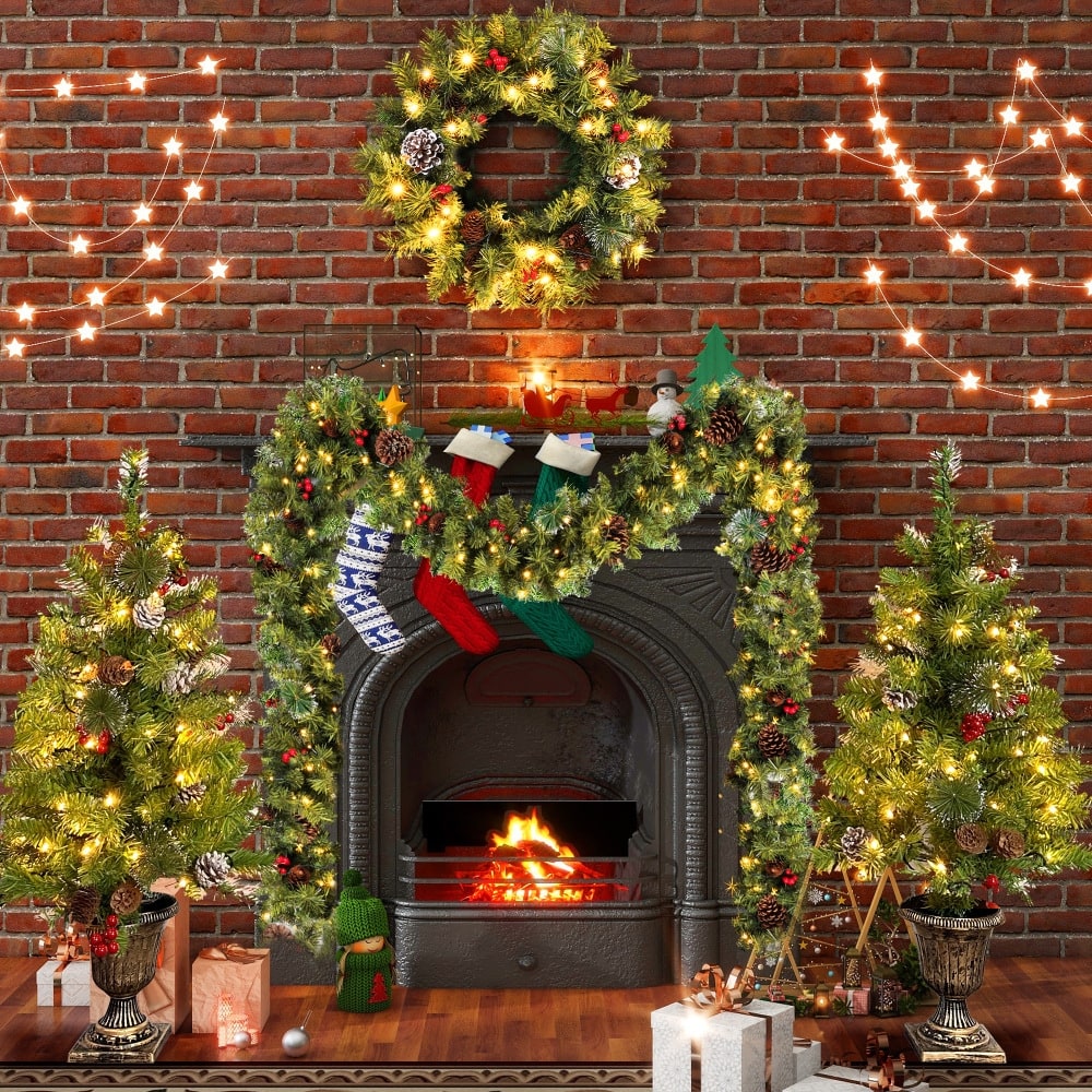 4-Piece Artificial Christmas Tree Garland Wreath 2 3FT Entrance Trees