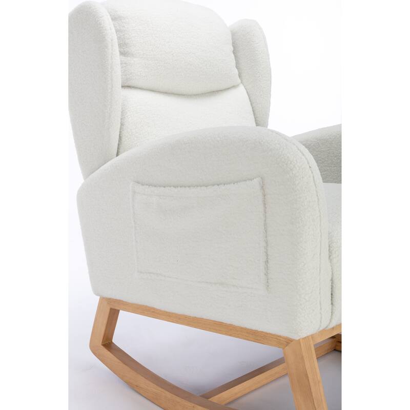 Ivory Modern 38" High Back Upholstered Rocking Chair with Wood Legs and Packet