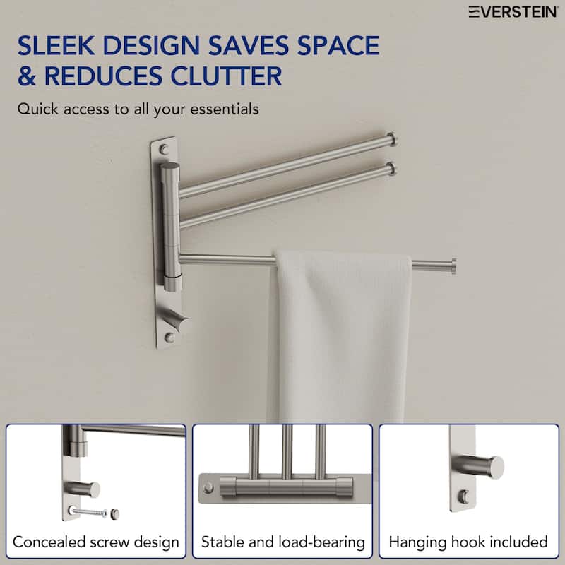 4-Arm Rust-Proof Swivel Towel Rack, 304 Stainless Steel with Hooks