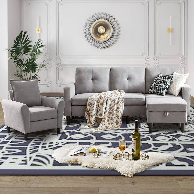 3 Pieces Living Room Sets - Light Grey