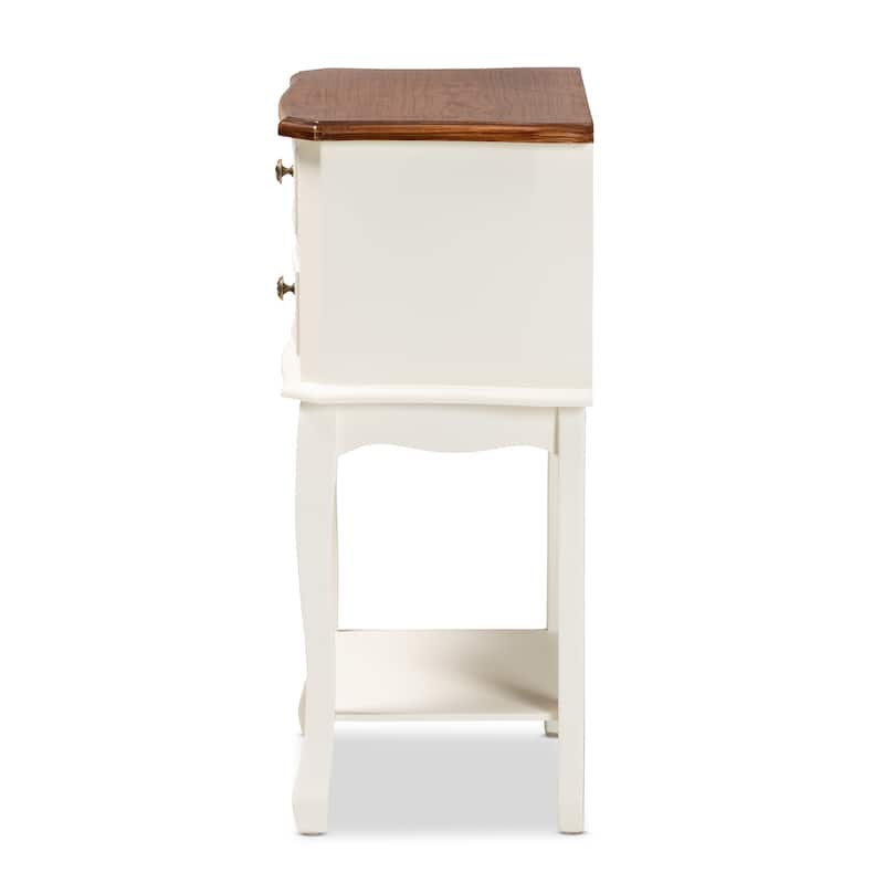 Baxton Studio Darla Classic and Traditional French White and Cherry Brown Finished Wood 2-Drawer End Table