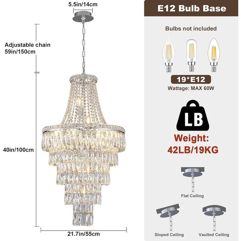KAYLA High Ceiling Chandelier 13-Light Gold Modern Crystal Chandeliers Pendant Light Foyer Chandelier Fixtures