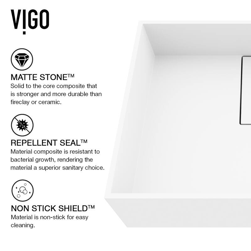 VIGO Bryant 17"L x 13"W x 5"H Matte Stone Rectangular Bathroom Vessel Sink