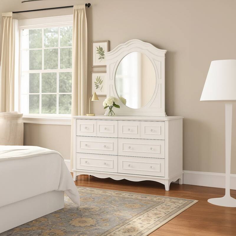 Calpan Wide Dresser, 6 Drawers, Modern White Solid Wood Frame