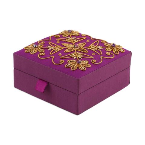 Novica Handmade Purple Glamour Decorative Cotton Box