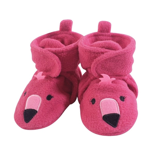 slide 1 of 1, Hudson Baby Infant Girl Cozy Fleece Booties, Pink Flamingo Pink Flamingo - 0-6 Months