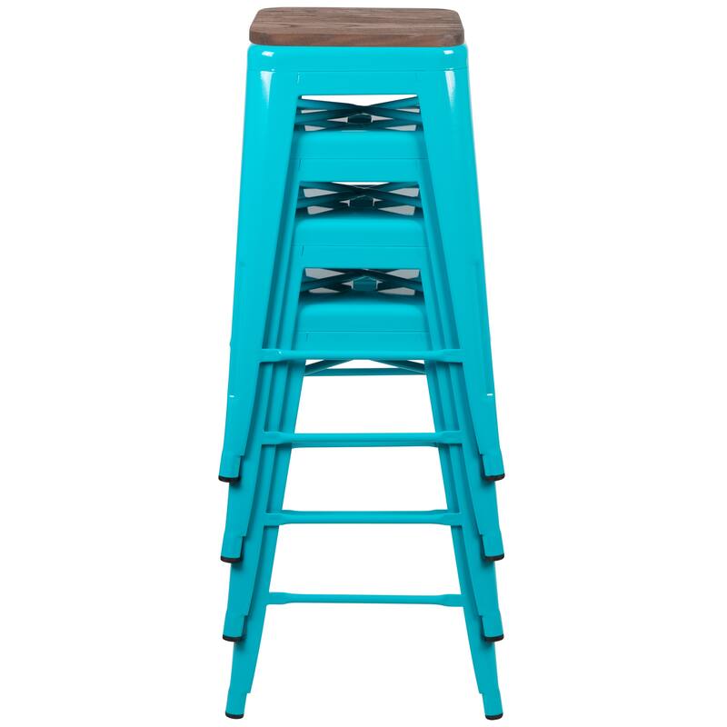 4 Pack 24" High Metal Indoor Counter Bar Stool with Wood Seat - Stackable Stool