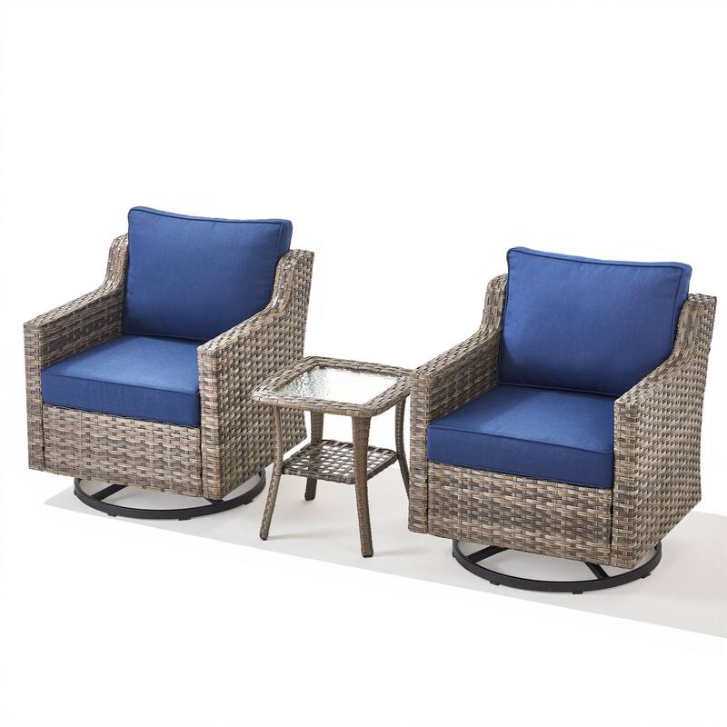 Pocassy Wicker Patio Glider Swivel Chair Ottoman Furniture Set.
