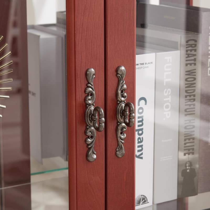 Roomfitters 2 Doors Curio Cabinet with Tempered Glass Doors, Mirrored Back Panel, Adjustable Shelves, Lighted Display Cabinet