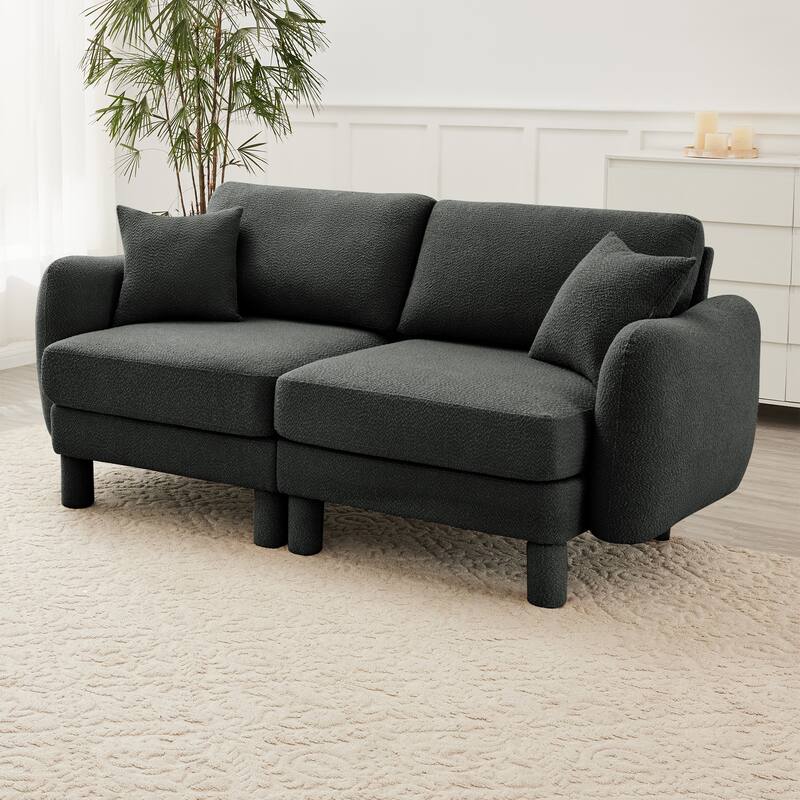 2-Seater Loveseat Sofa Couch with Shell-shaped Armrests, Chaise Lounge Sofa with Cylindrical Legs Wrapped - Dark Gray