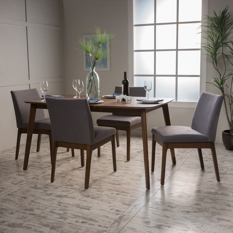 Christopher Knight Home Fabrizio Mid-Century Modern 5-piece Dining Set - dark grey + natural walnut