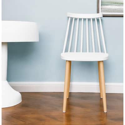 HomeRoots White And Natural Metal and Plastic Windsor Back Dining Side Chair