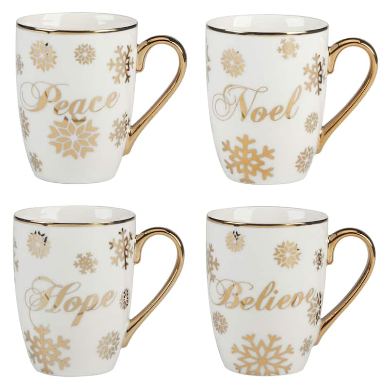 Certified International Christmas Glitter 16 oz. Gold Mugs, Set of 4