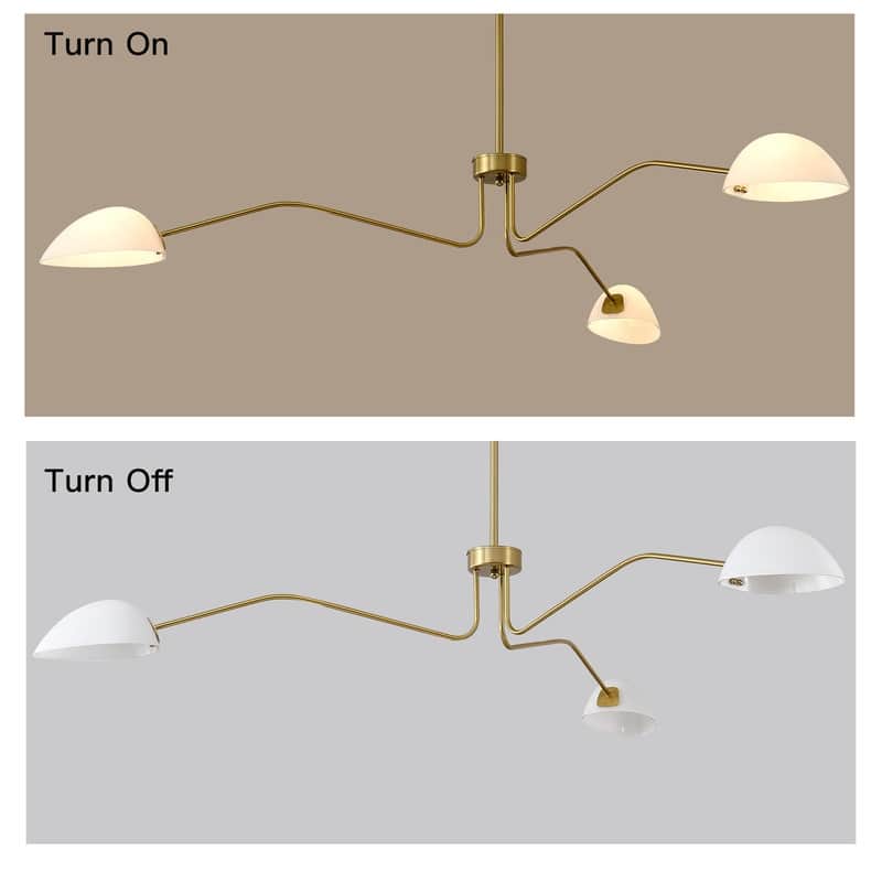 Mid Century Modern Chandelier, 3 Light Gold Chandelier with Milk White Glass Shade - 3 Light-65.5*32.48in