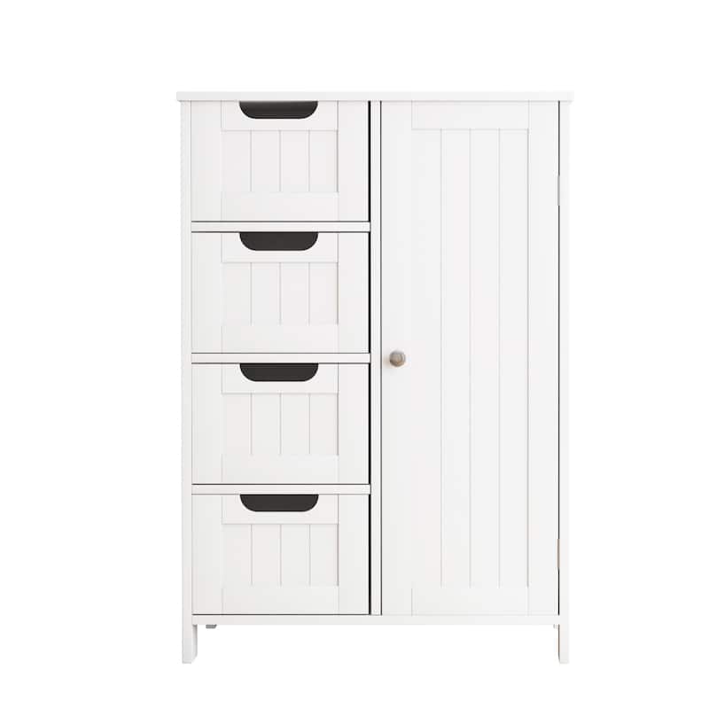 White Bathroom Storage Cabinet, Floor Cabinet with Adjustable Shelf and Drawers