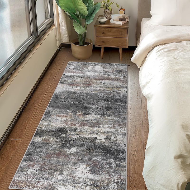 Mcow Abstract Low Pile Machine Washable Non-Slip Area Rug