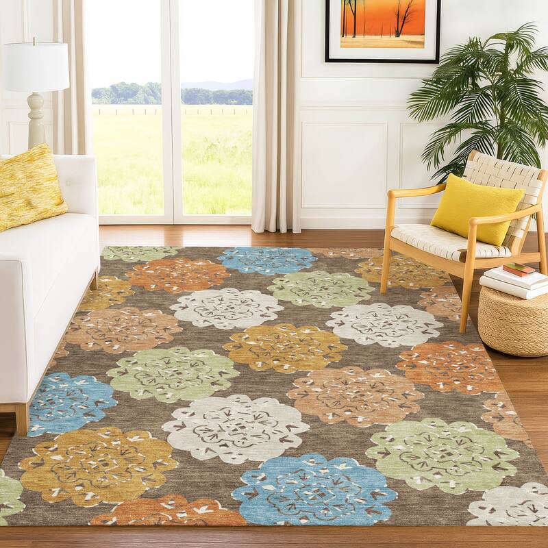 Machine Washable Indoor/ Outdoor Global Motif Chantille Rug