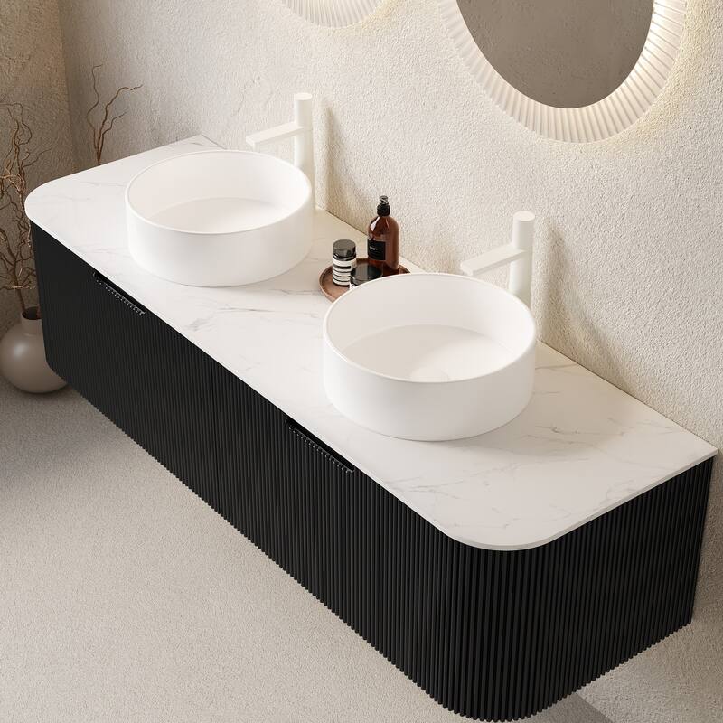 Modland 24"-60" Wall Mount Vanity with Vessel Sink - French Stripes, Pre-Assembled, Soft-Close Drawer