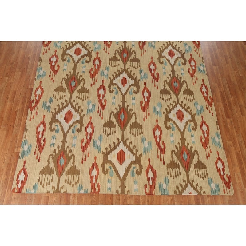Geometric Kilim Ikats Oriental Living Room Area Rug Wool Hand-woven - 8'11" x 13'4"
