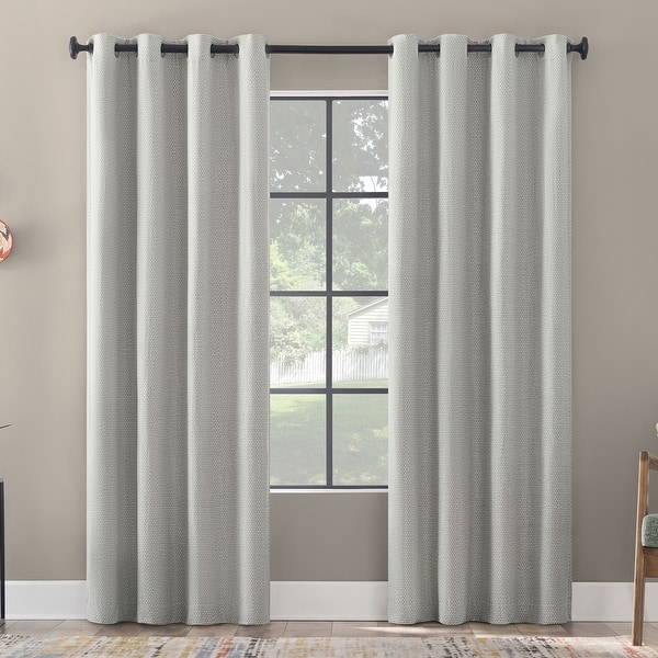 slide 3 of 9, Scott Living Rafaela Woven Pattern Chenille Total Blackout Grommet Curtain Panel, Single Panel White - 50" x 84"