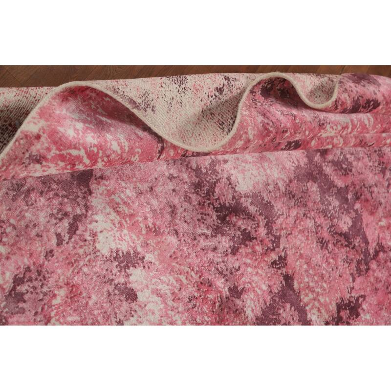 All-Over Pink Abstract Modern Area Rug Handmade Wool Carpet - 5'11" x 8'11"
