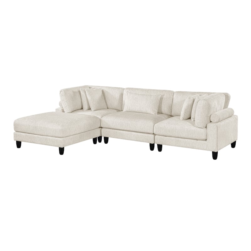 Jonas 4-Piece Modular Sectional Sofa with Ottoman - Beige (Microfiber)
