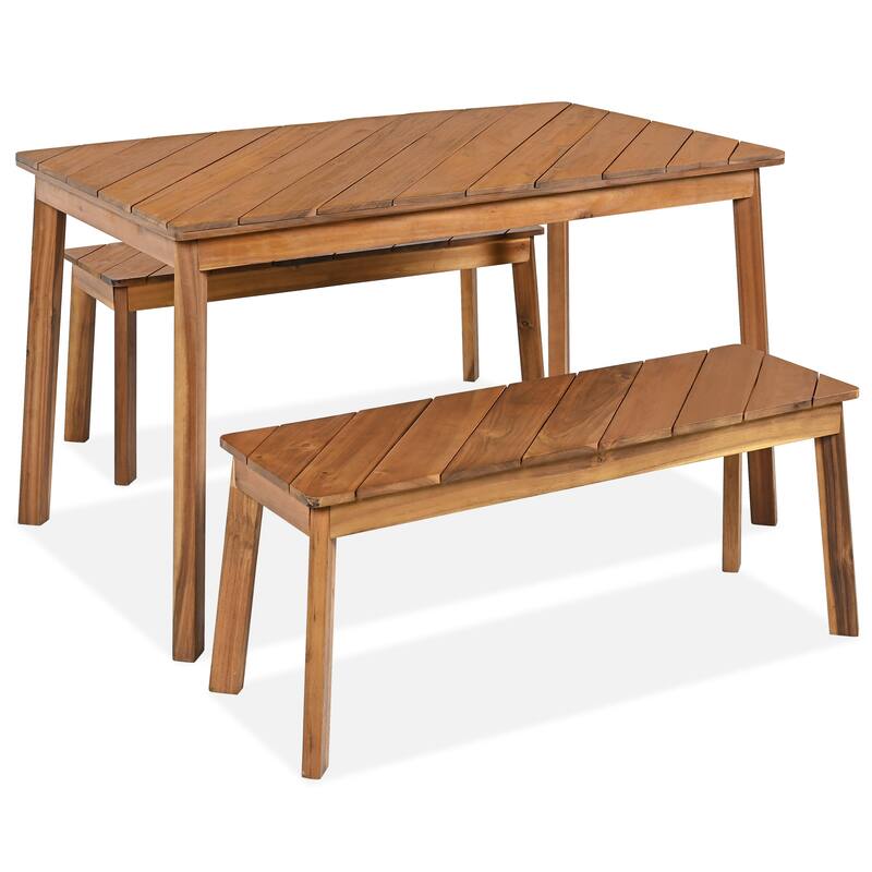 Anmytek Acacia Wood Table and Bench Set 3 Piece Outdoor Patio Indoor Dining Garden All Weather Durable