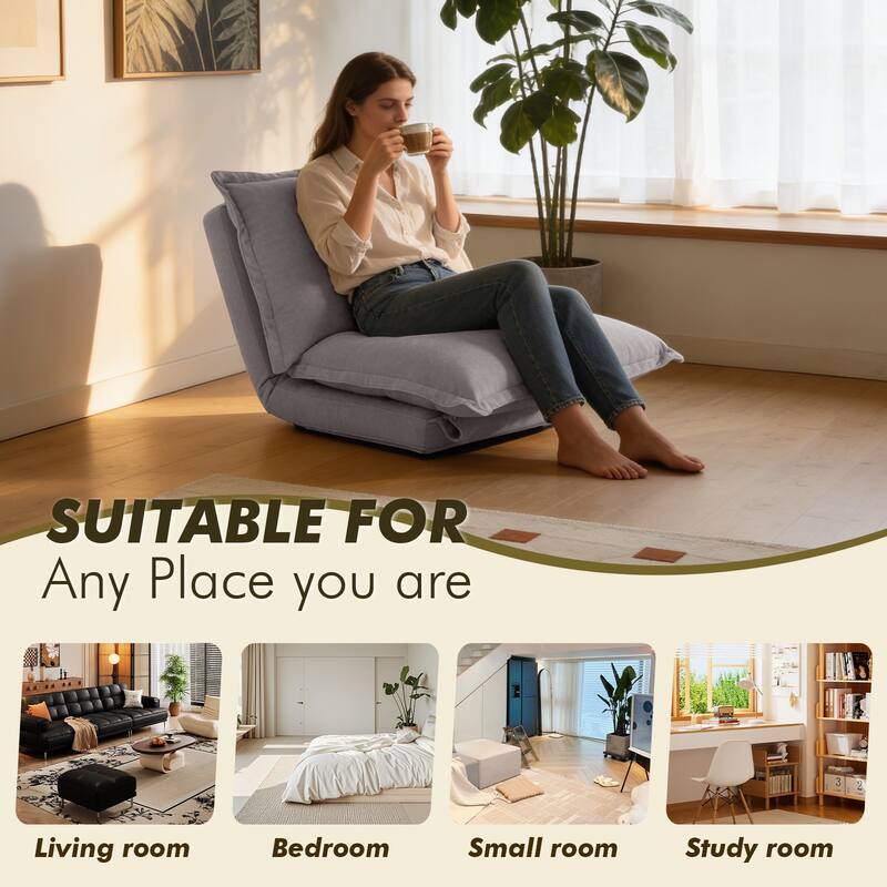 Chenille Upholstered Convertible Flip Comfy Bean Bag Lazy Sofa with Adjustable Backrest for Living Room