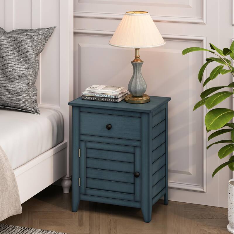 Rossetta Transitional Antique Veneer Nightstand with Storage Drawer - Antique Blue