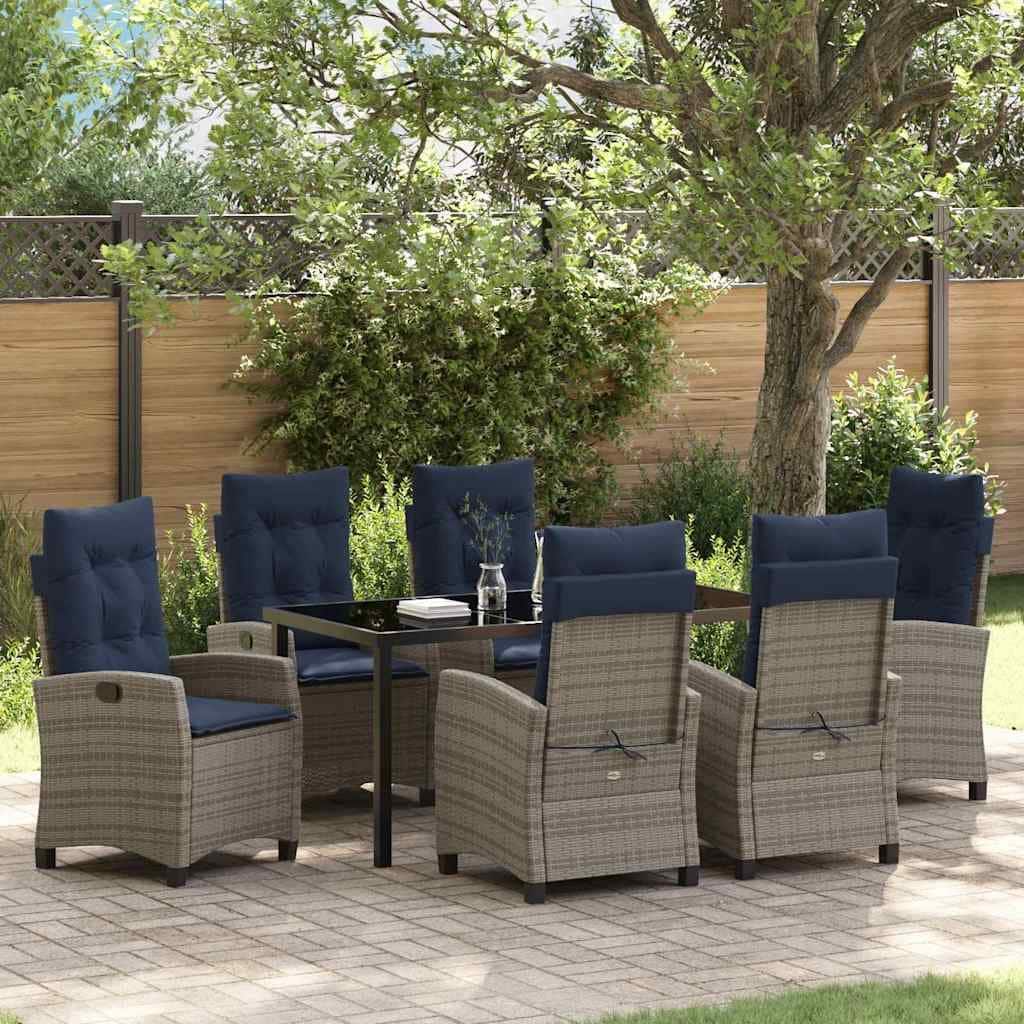 vidaXL Garden Dining Set with Cushion 7 pcs Grey Poly Rattan - 22.44 x 25.98 x 43.31 in