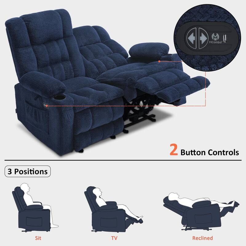 MCombo Power Loveseat Recliner, Electric Reclining Loveseat Sofa with Heat and Vibration, Cupholders, USB Charge Ports RS6314