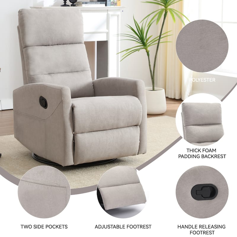 Manual Recliner Chair with Rocker and Swivel, Breathable Fabric Reclining Chair, Recliners for Small Spaces